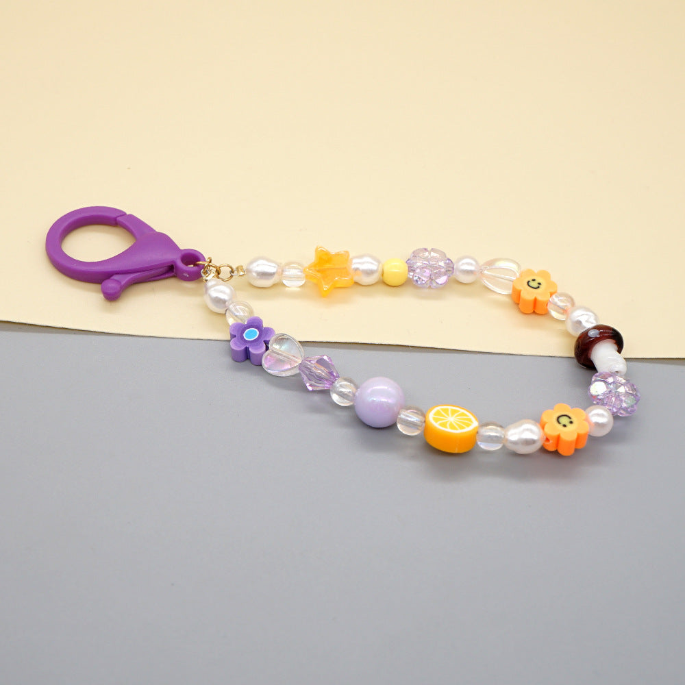 Wholesale Boho Pentagram Smiley Face Rice Beads Acrylic Beaded Lanyard Keychain